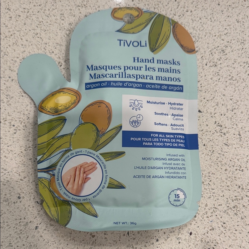 $10 or free with purchase- add Tivoli Blue and Green Hand Masks with Argan Oil